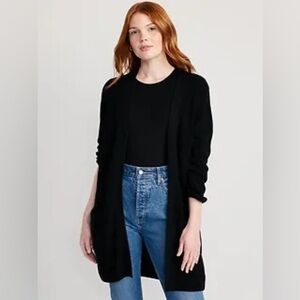 NWT! Black Textured Shaker-Stitch Long-Line Open-Front Sweater - Multiple ♠️